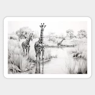 Giraffe Animal Discovery Wild Nature Ink Sketch Style Sticker